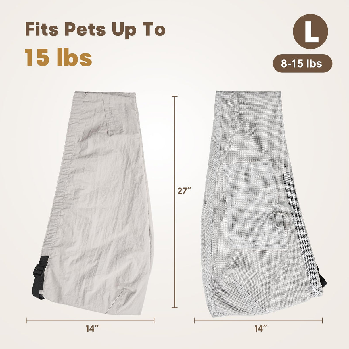 Pawfun Dog Carrier Sling for Small Dogs Cats- Hands Free Pet Sling Carrier with Mesh Lining Pocket & Safety Hook, Adjustable Cat Dog Front Carrier for Travel, Daily Walk, Outdoor,Grey L