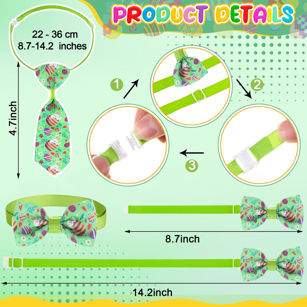 Chunful 150 Pcs Easter Dog Bow Ties Collars Bulk Easter Adjustable Cat Dog Bowtie Neckties Collars Set Basic Bow Tie for Small Medium Pet Grooming Accessories