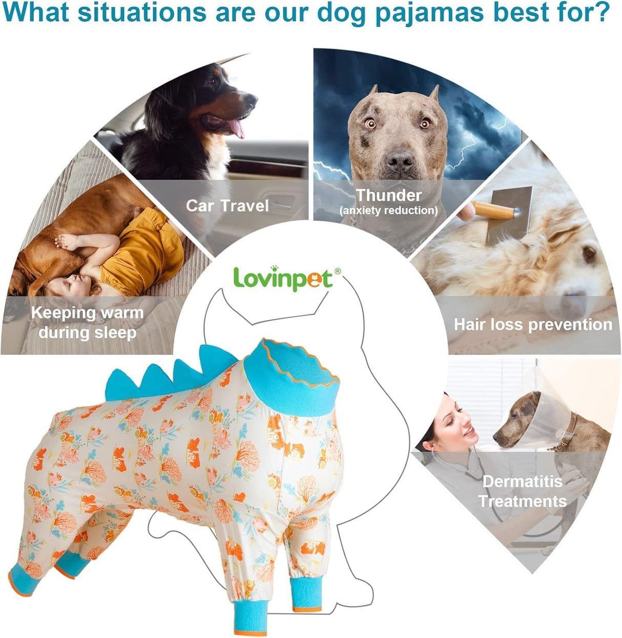 LovinPet Big Dog Jammies, Large Dog Pajamas, Anti Licking Shirt Lightweight Coral Peach Print, UV Protection Shirt, Easy to Wear Adorable Dog Onesie,Blue, Medium