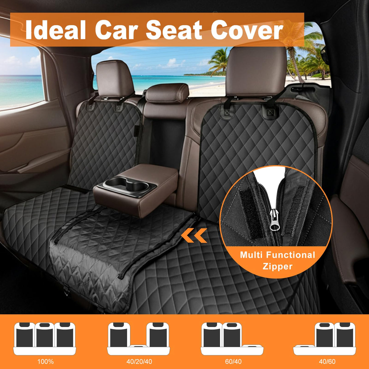 Dog Car Seat Cover for Back Seat - Waterproof, Non-Slip, Pet Bench Seat Covers, with 60/40 Split Bench Fit, Universal Size for Sedans, Trucks & SUVs, Machine Washable, Non-Stick Fur & Durable, M-Black