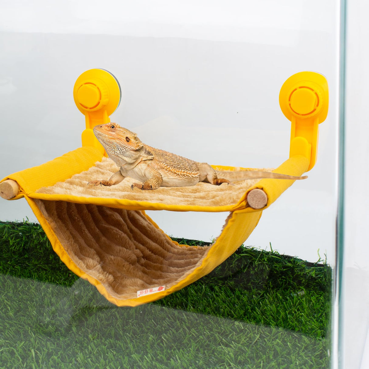 FlidRunest Bearded Dragon Hammock with Suction Cups, Soft Lizard Hammock Bed, Winter Warm House Tent, Reptile Tank Perch-Yellow