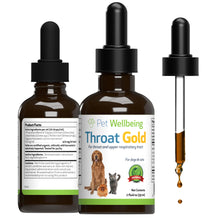Load image into Gallery viewer, Pet Wellbeing Throat Gold for Dogs - Vet-Formulated - Soothes Throat Discomfort, Hoarseness, Leash Strain, Occasional Cough in Dogs - Natural Herbal Supplement 2 oz (59 ml)