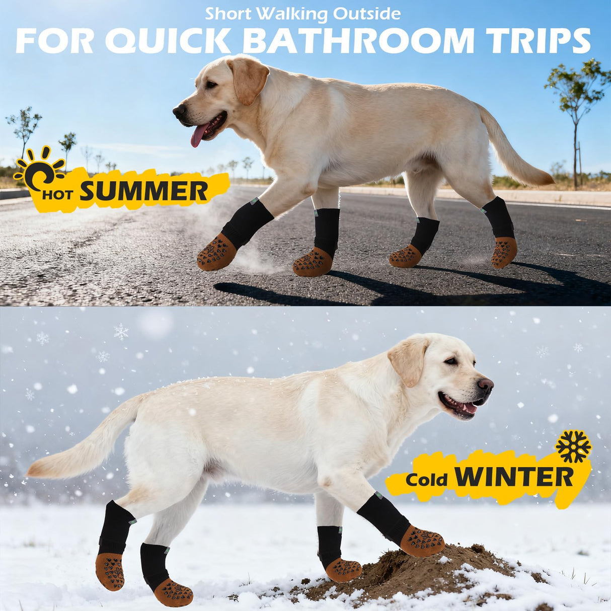 EXPAWLORER Anti Slip Dog Socks to Prevent Licking Paws, Winter Snow Dog Boots & Paw Protectors Booties for Hardwood Floors with Heart Grippers, Dog Shoes for Small Medium Large Senior Dogs Brown M