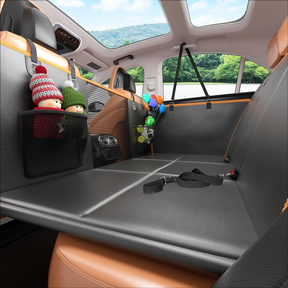 Gusil Back Seat Extender for Dogs: Mobile Cozy Pet Den! Skin-Safe Padding, Heavy-Duty PU Leather with Hard Bottom, 450lb Capacity-Waterproof, Non-Slip, 45% More Space (Fits Cars, SUVs & Small Trucks)