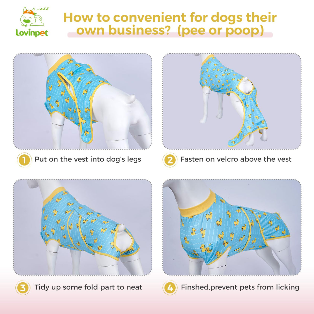 LovinPet Dog Recovery Suit for Large Medium Dogs Pet Pajamas Anti Licking Bodysuit for Abdominal Wound After Surgery for Shedding Skin Disease,Effectively Help,Duck,Blue,XXL