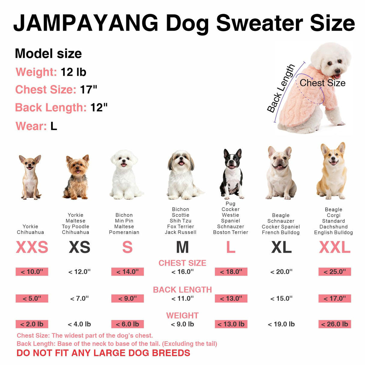 JAMPAYANG Dog Sweater, 3 Pack Dog Sweaters for Small Dogs or Cats, Girl or Boy, Warm Dog Clothes Shirt Coat for Winter Christmas (Peach, Dark Pink, Light Purple, XX-Large)