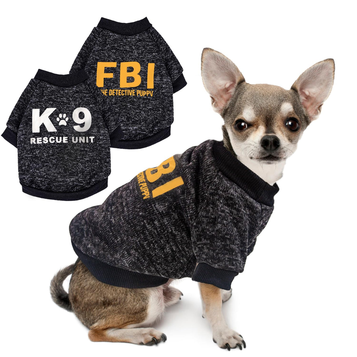 2 Pack Chihuahua Sweater Dog Sweaters for Small Dog Boy Black Fleece Sweater Chihuahua Clothes Pattern Puppy Clothes Fall Winter Pet Clothing Medium