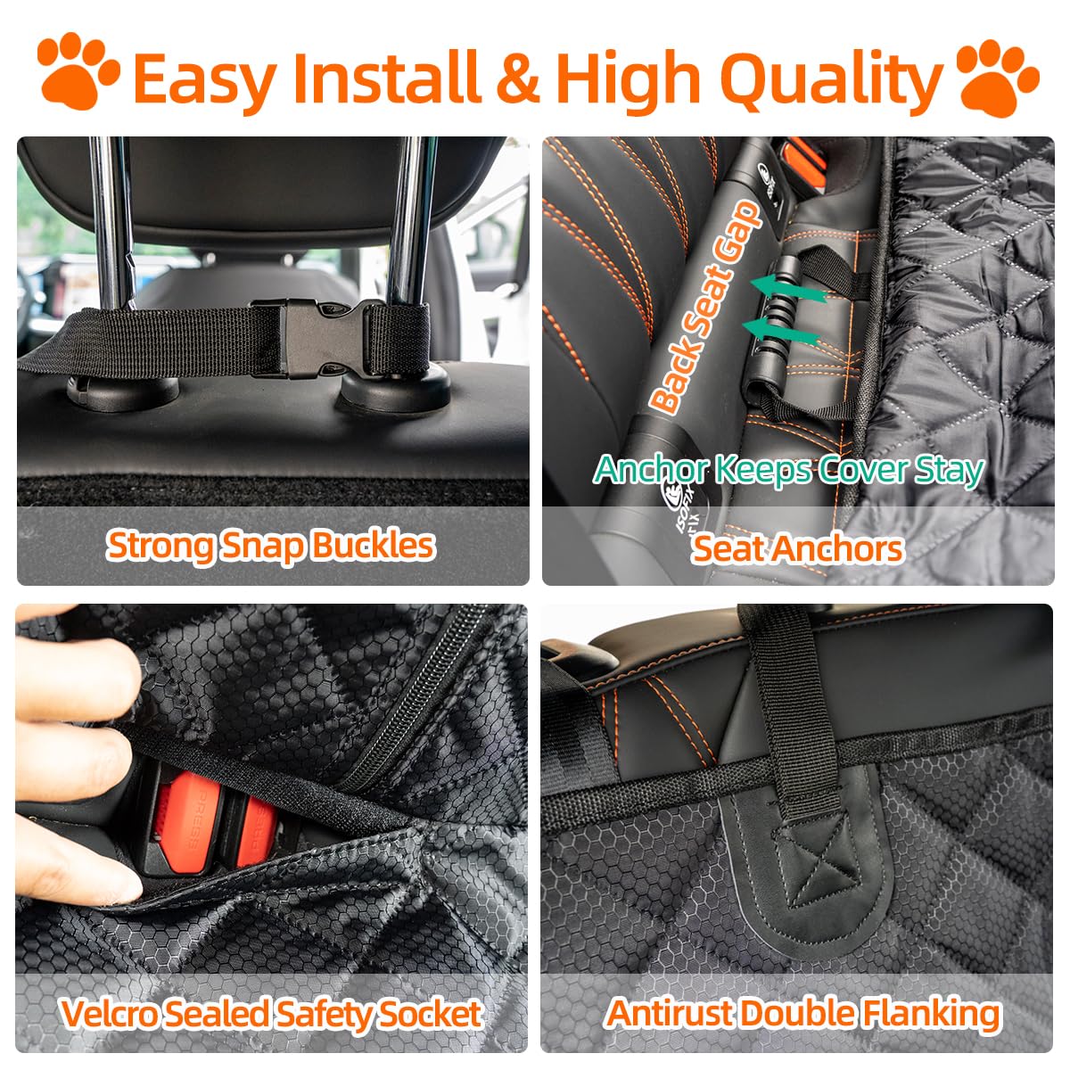 HCCW Dog Car Seat Cover for Back Seat Pet Cover for Dogs Waterproof Bench Seat Cover Protector Scratch Proof Nonslip Soft Dog Back Seat Cover for Cars Trucks SUV(48" L ×52" W