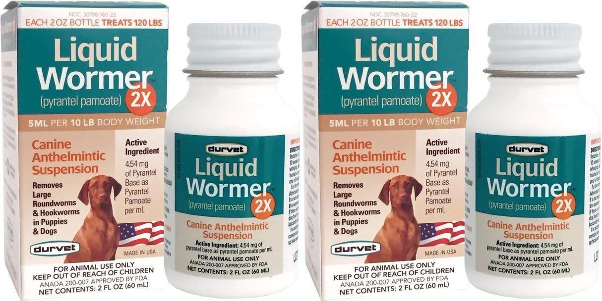 Durvet 2X Liquid Wormer, 2 oz, for Puppies and Adult Dogs - Pack of 2