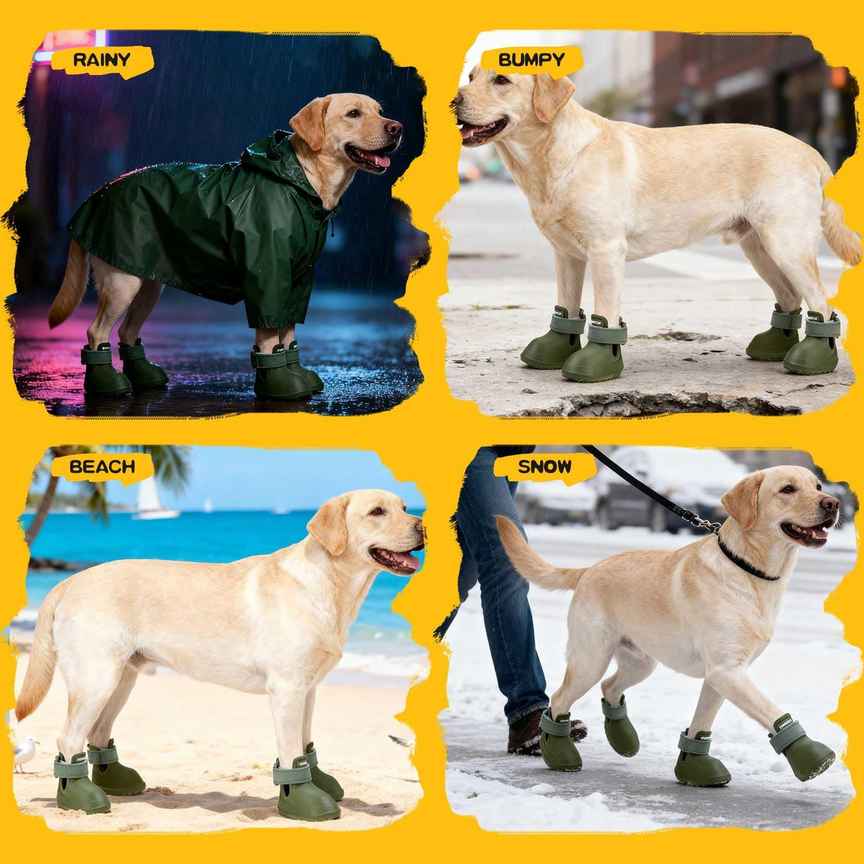 EXPAWLORER Dog Shoes for Small Medium Large Dogs, Waterproof Non-Slip Dog Snow Booties for Winter with Socks, Easy On & Off Pet Boots & Paw Protectors, Easy-Clean for Beach Outdoor Rain (Green S)