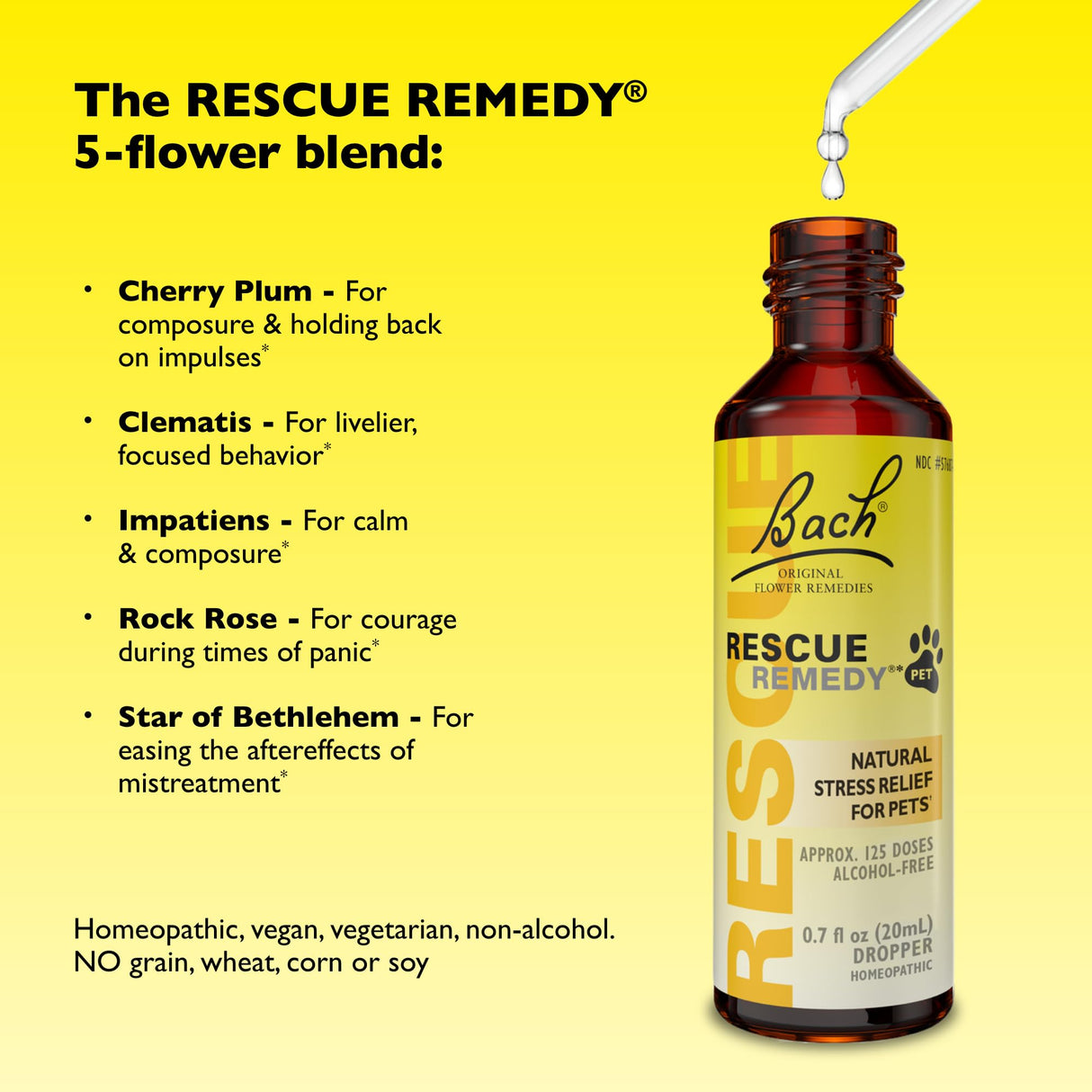 Rescue Remedy Pet Dropper - 20mL - Stress & Tension Support for Dogs & Cats with Bach Natural Flower Essences - Sedative-Free, Homeopathic Liquid Formula - For All Breeds, Ages & Weights