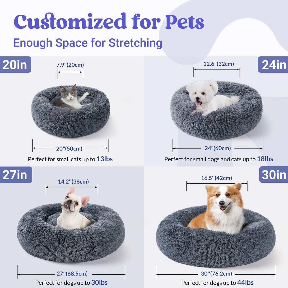 rabbitgoo Calming Dog Bed for Small Medium, 30 inches Pet Bed Machine Washable, Non-Slip Round Fluffy Plush Faux Fur Large Cat Cushion, Soft Donut Cuddler Cushion for Small Dogs, Dark Grey