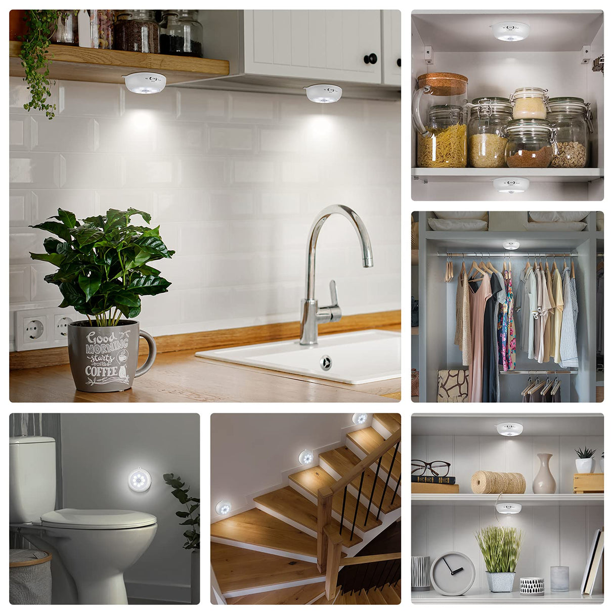 Alivation Motion Sensor Light Indoor, LED Closet Lights Battery Operated, Motion Sensor Night Light Under Cabinet Lighting, 3 AA Battery Powered Lights, Puck Lights for Wall, Stair, Dimmable (3 Pack)