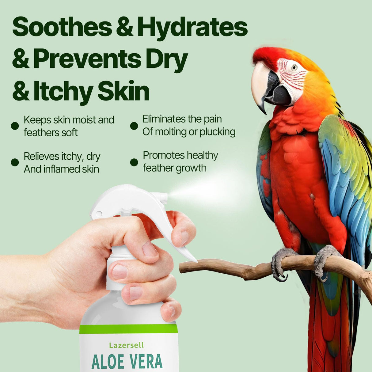 Aloe Vera Bird Spray for Birds - Bird Safe Moisturizing Mist Skin Soothing & Hydrating Mist Conditions Feathers, Gentle for Daily Use - Birds Fine-Mist Application Odor-Free Pure Cold-Pressed Aloe