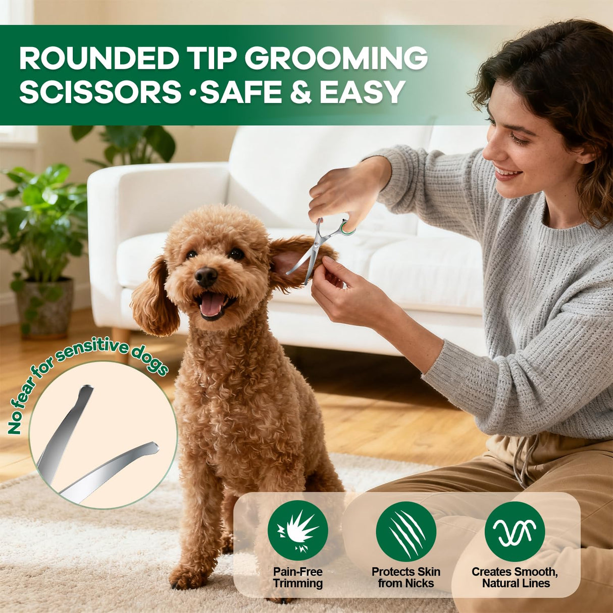 EcoStylife Dog Ear Hair Removal Kit – Upgraded Ear Powder, Round Tip Grooming Scissors & Hemostats for Gentle Hair Plucking, Prevention for Poodles, Schnauzers