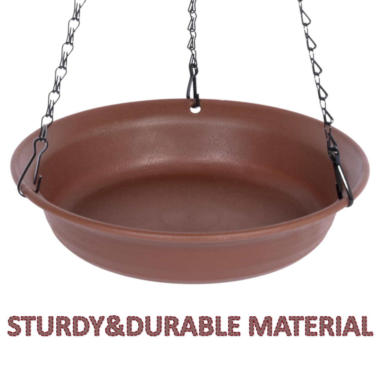 VUWEZ Hanging Bird Bath, Hanging Bird Water Feeder for Outdoors, Feeder Bowl, 1 Pack Birdbath Tray Accessories for Outside, Plastic Birdbaths Tray for Garden Patio Decoration (14", Chocolate)