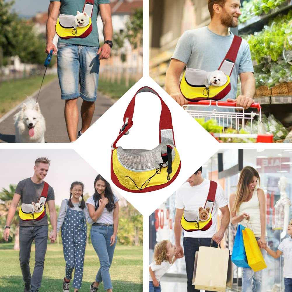 FEimaX Pet Dog Sling Carrier Puppy Pet Slings Bag for Small Dogs Cats Satchel Carriers Breathable Mesh Hand Free with Adjustable Strap Doggie Crossbody for Outdoor Travel (Large, Red)