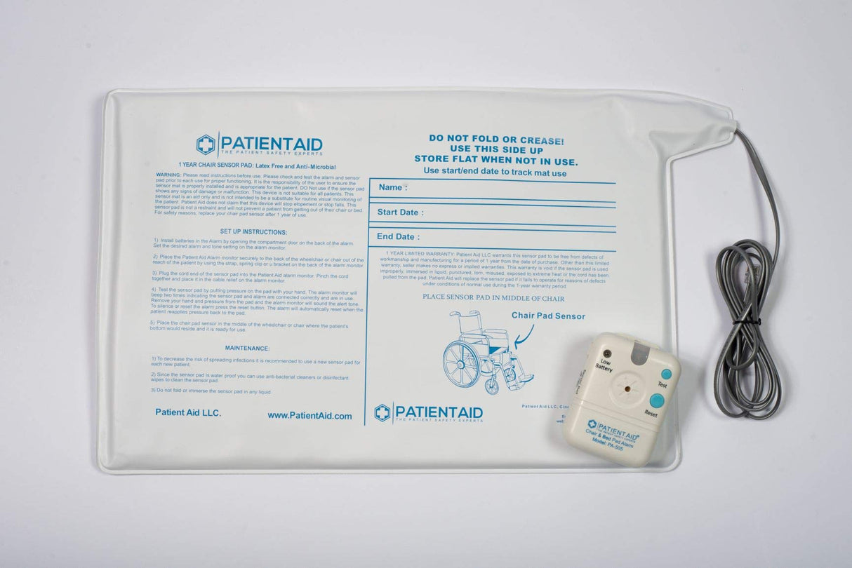 Patient Chair Alarm, 10" x 15" Chair Pad and Motion Sensor Alarm, 2 Ring Chime Options, 3 Mounting Options, With 9V Battery, Chair Alarms and Fall Prevention for Elderly, 1 Yr. Warranty by Patient Aid