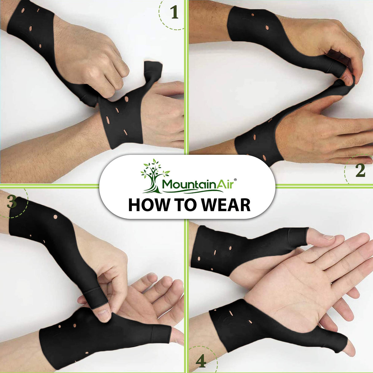 MountainAir Gel Thumb Braces (4 Pcs) – Waterproof and Unisex Wrist Brace With Thumb Support- Hand Brace for Arthritis Pain– Super Soft & Comfortable – Made With Latex Rubber (Black)