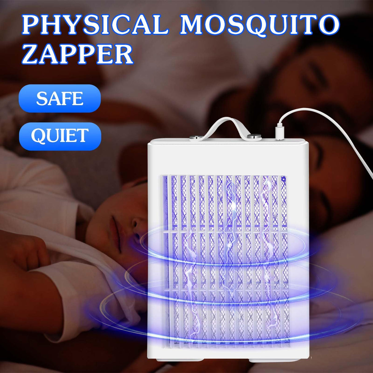 Qualirey Electric Bug Zapper Indoor, 3000V Powerful Mosquito Killer USB Powered Mosquito Zapper Lamp, Insect Traps Fly Zapper for Home, Kitchen, Bedroom, Baby Room, Office(White)