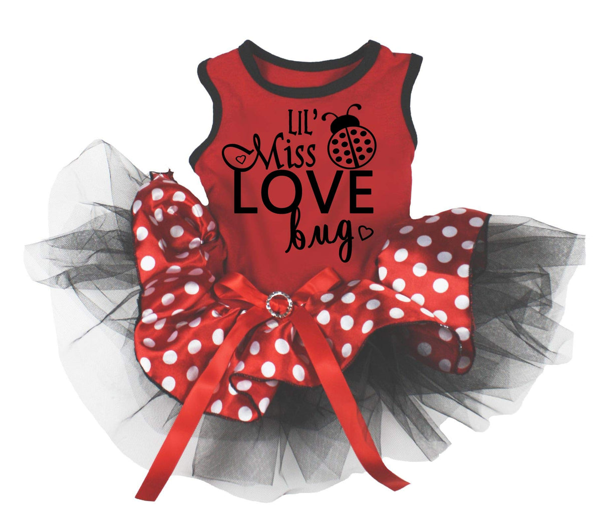 Petitebella Lil' Miss Love Bug Puppy Dog Dress (Red/Polka Dots, XX-Large)