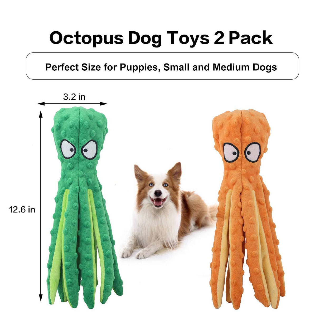 CPYOSN Dog Squeaky Toys Octopus - No Stuffing Crinkle Plush Toys for Puppy Teething, Durable Interactive Chew Toys for Small, Medium and Large Dogs Training and Reduce Boredom, 2 Pack
