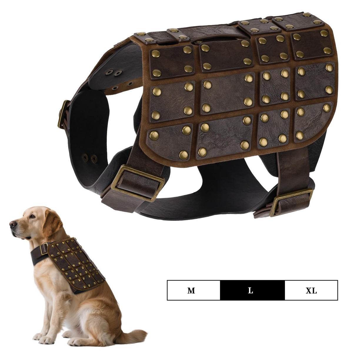 EpicCos Medieval Dog Costume, No-Leash Studded Decorative Faux Leather Vest Harness, 3-Size Pet Apparel for Cosplay (L)