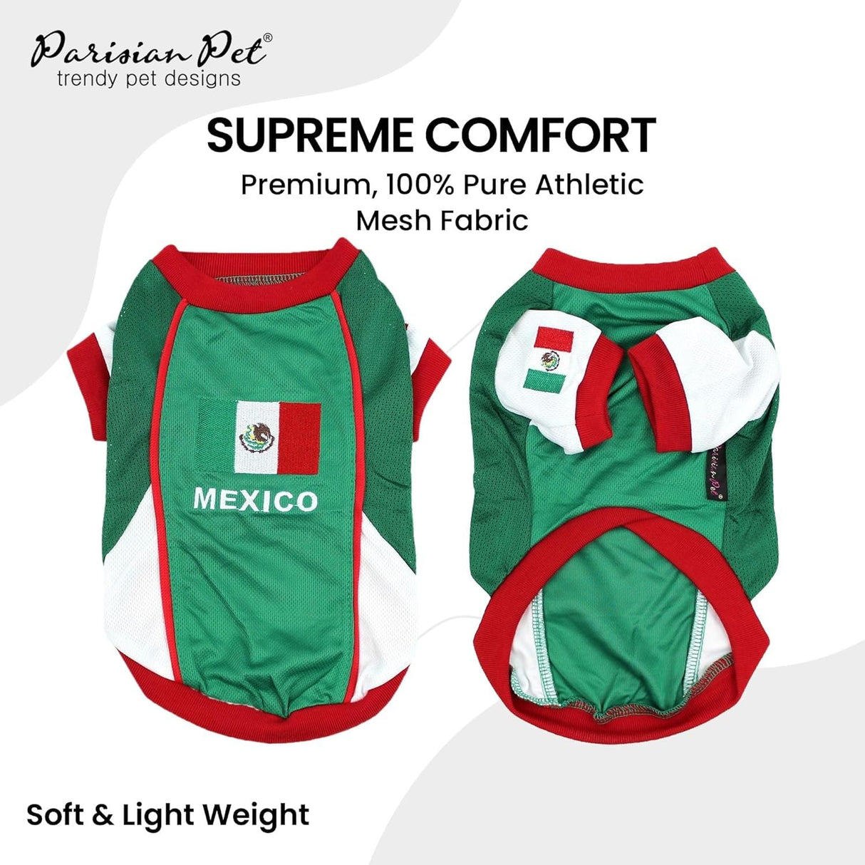 Parisian Dog Mexico Jersey - Breathable Mesh Puppy Football Jersey - Lightweight Stretch Sporty Dog Mexican Outfit - Summer Shirts for Large Dogs - Soccer Jersey for Dogs - Sportswear Pet Clothes