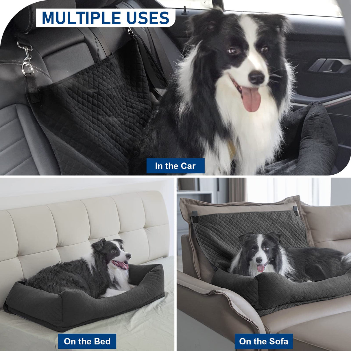 Bnonya Dog Car Seat for Medium Large, Safe and Comfortable Dog Car Bed Medium Under 60lbs, Multipurpose Design Washable with Non-Slip Base