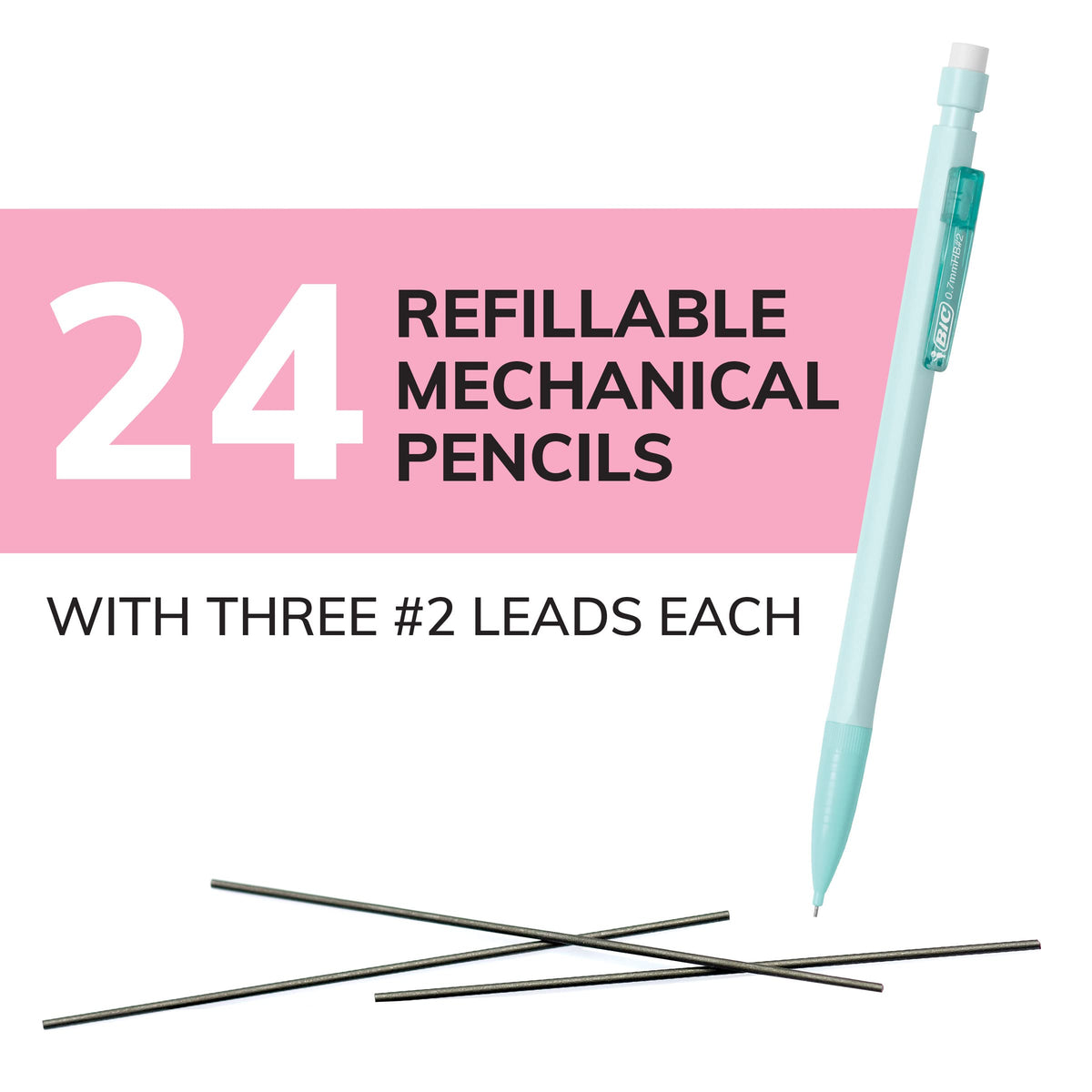 Xtra-Smooth Pastel Mechanical Pencils with Erasers, Medium Point (0.7mm), 24-Count Pack, Bulk Mechanical Pencils for School or Office Supplies