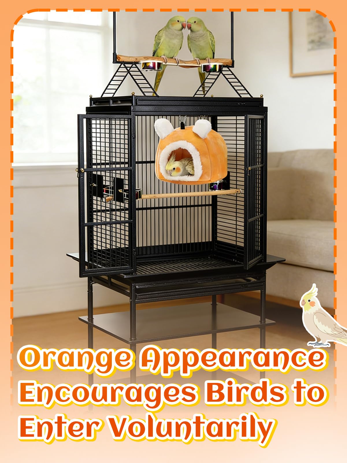 MEWTOGO Stable Warm Bird Nest - Winter Plush Comfortable Bird House with Strong Load-Bearing Mat & Wide Entry for Cage Accessories, Medium Birds Bed for Cockatiel Lovebirds Quaker