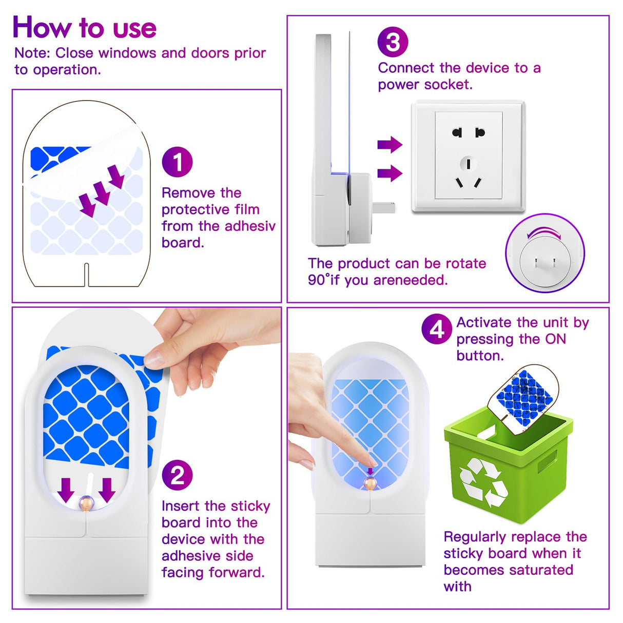 Flying Insect Trap 20PCS Glue Boards - Mosquito Killer Indoor - Gnat, Moth, Fruit Flies, Fly Traps - Attractant Catcher with UV LED Light and Plug in - Bug Zapper for Indoors, Home, Office - 2 PCS