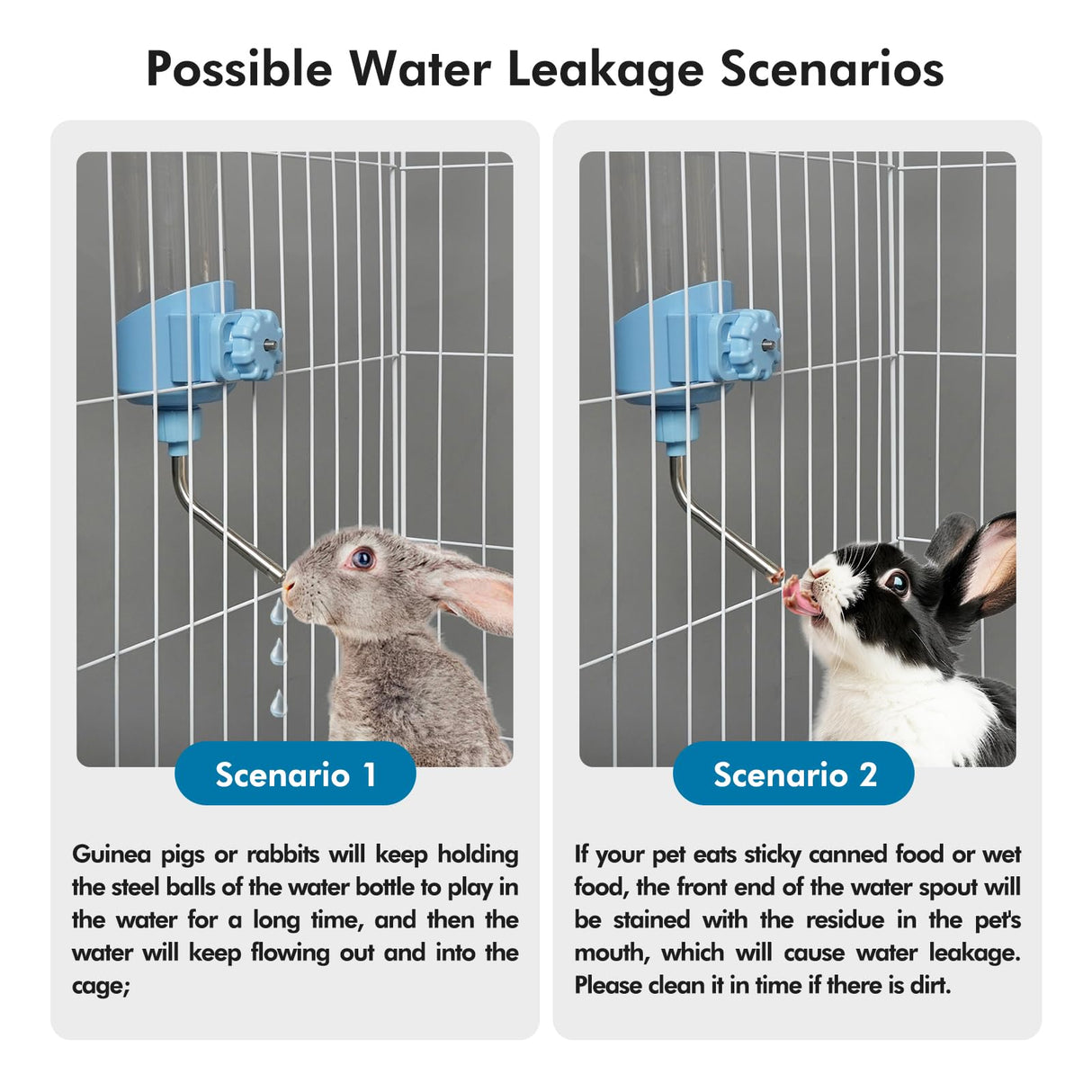 Vannon Top Fill Small Animal Water Dispenser for Cage, 23oz Auto Feeding Crate Water Bottle for Rabbit, Chinchilla, Ferret, Guinea Pig, Squirrel, Hedgehog, Pet Nozzle Diameter: 10mm, BPA Free, Blue