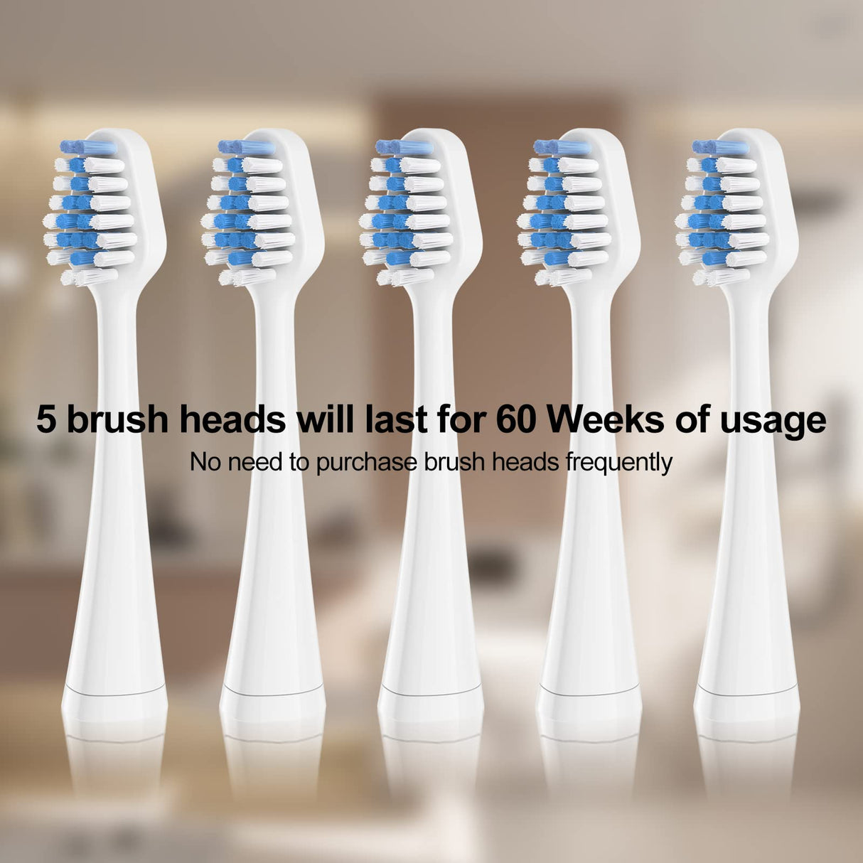 Replacements Toothbrush Heads for Waterpik Complete Care 5.0/9.0 (WP-861/CC-01), STRB-5WW, Pack of 5, White