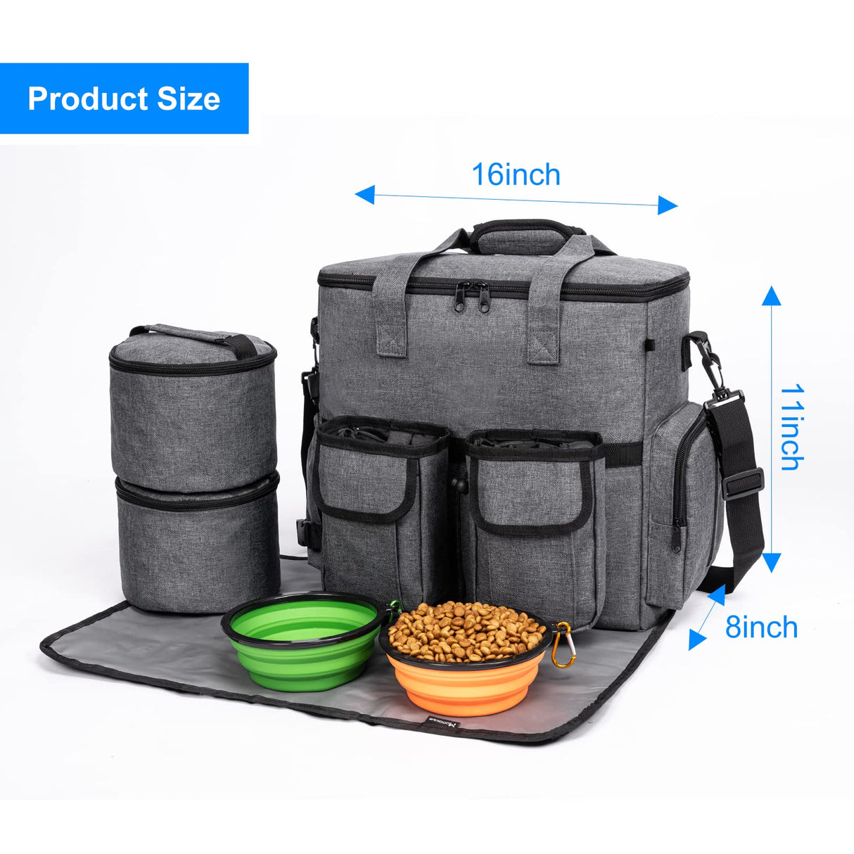 Modoker Dog Travel Bag Backpack, Airline Approved Pet Accessories Organizer for Dog and Cat with Shoulder Strap, 2 Dog Food Storage Containers, 2 Collapsible Dog Bowls,1 Pet Mat, Rose Red