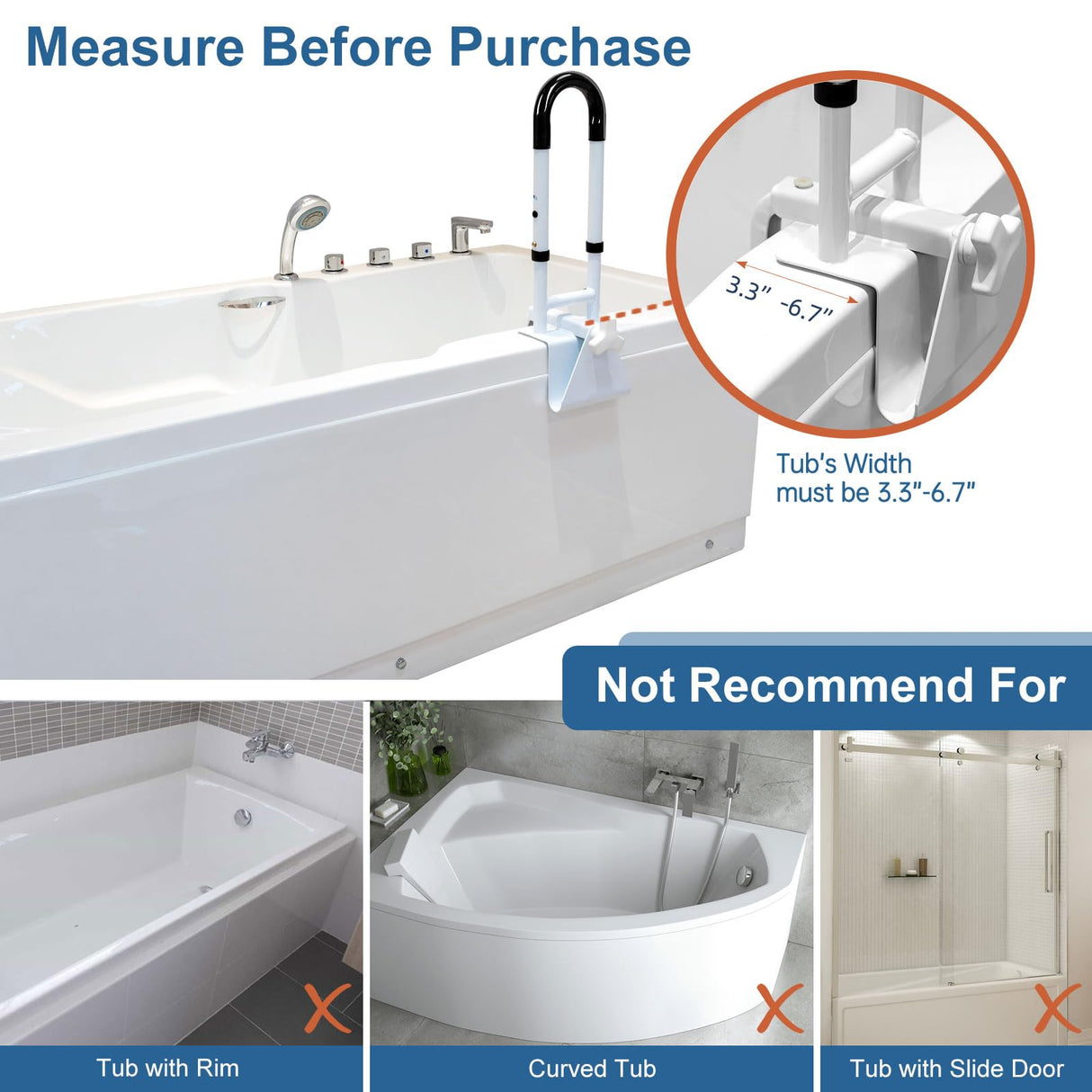 HEPO Adjustable Bathtub Grab Bars for Seniors, Bath Safety Grab Bar with Anti-Slip Cover for Elderly, Height and Width Adjustable