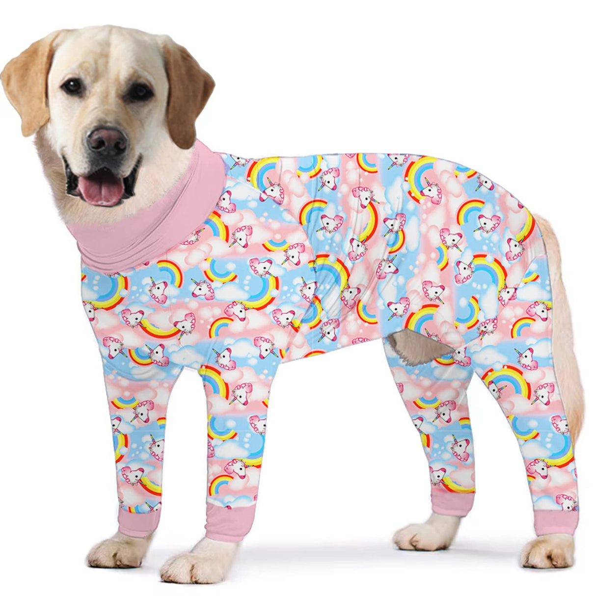 PriPre Dog Surgery Recovery Suit Ice Cream Candy Printed Long Sleeve Shirts Soft Pajamas Onesie Jumpsuit Prevent Licking Dogs Shedding Suit for Large Dogs(Pink,2XL)