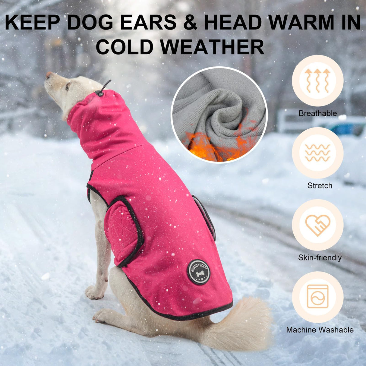 BEAUTYZOO Reversible Thunder Shirt for Dogs Anxiety- 2-in-1 Dog Anxiety Calming Vest with Hood,Turtleneck Thundershirt Jacket for Fireworks, Separation, Vet Visits- Pet Hoodie for Small to Large Dog