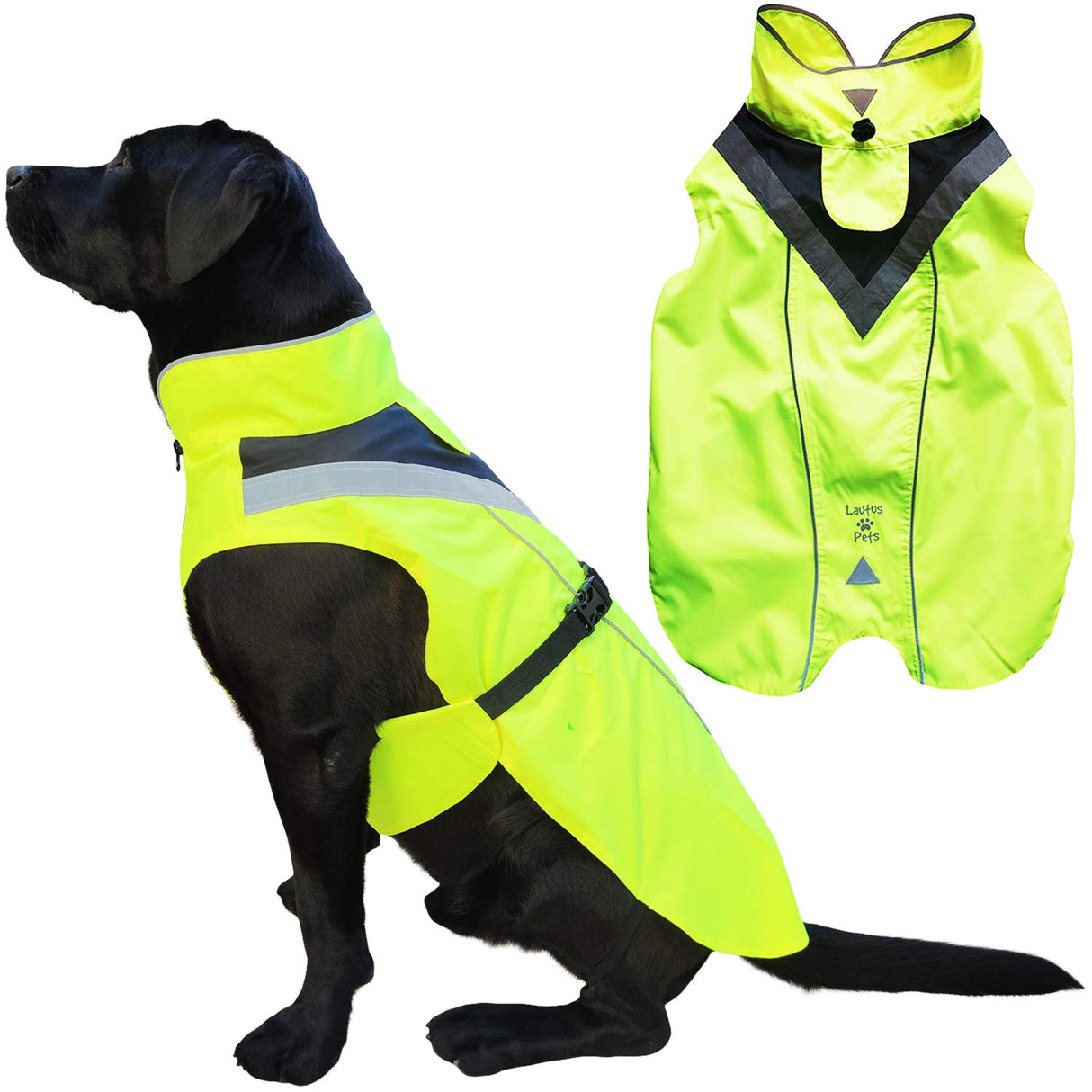 Lautus Pets Waterproof Dog Rain Coat, Reflective Safety Strips & Leash Hole β Lightweight Adjustable Jacket for Medium Breeds - M, Yellow