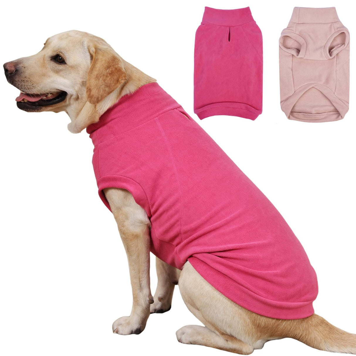 IECOii 2 Pack 3XL Dog Sweater - Fleece Pullover Vest for Large Breeds, Warm Stretchy Fall Winter Coat with Leash Hole, Labrador Retriever, American Bulldog(Size XXXL, Rose Red & Dusty Pink)