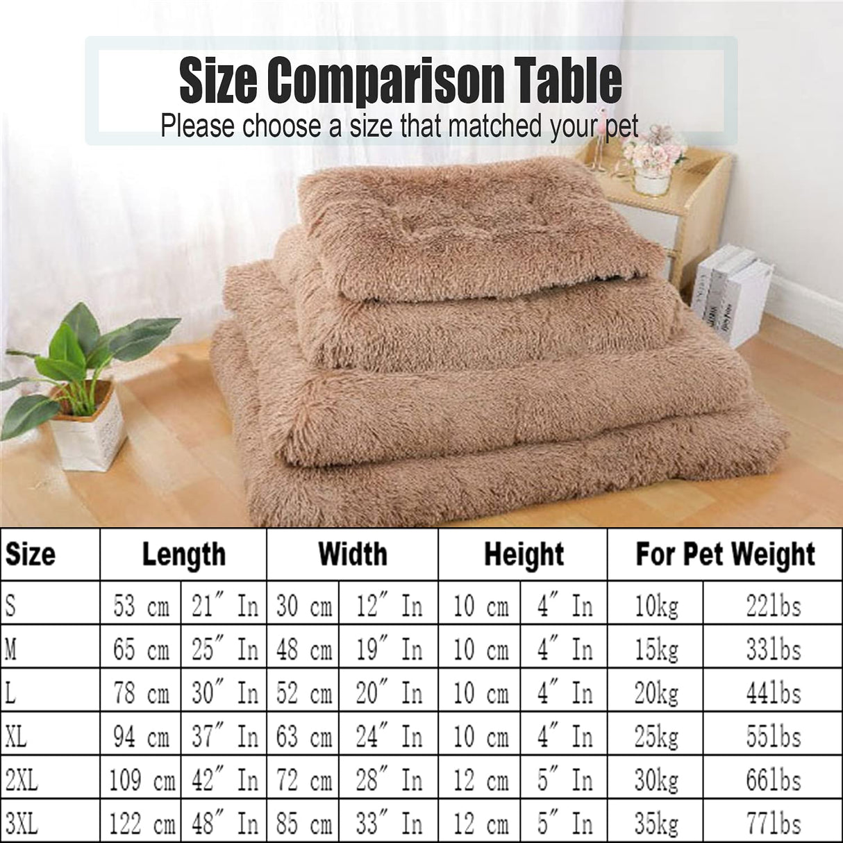 Liveinu Long Plush Calming Pet Bed Cuddler Pet Bed for Dogs and Cats Fluffy Faux Fur Dog Bed with Anti Slip Bottom Machine Washable Pet Sleep Bed Crate Mat Tie-Dye Brown L