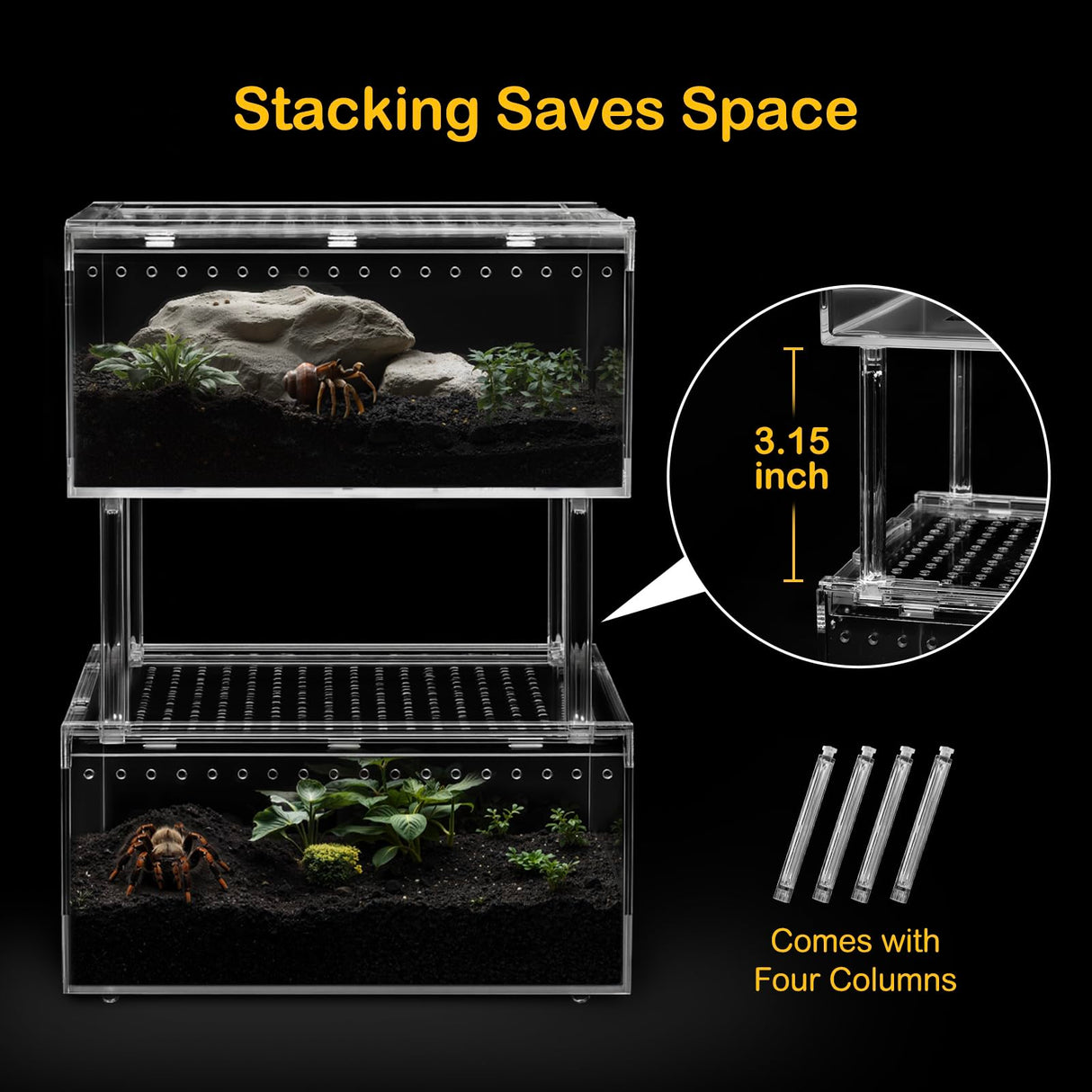 Clioran Large Reptile Terrarium Kit,Escape Proof Tarantula Enclosure,PC Starter Hermit Crab Tank,Spider Habitat for Praying Mantis Cage,Frog Vivarium,Insect House,Lizard Cribs,Leopard Gecko Container