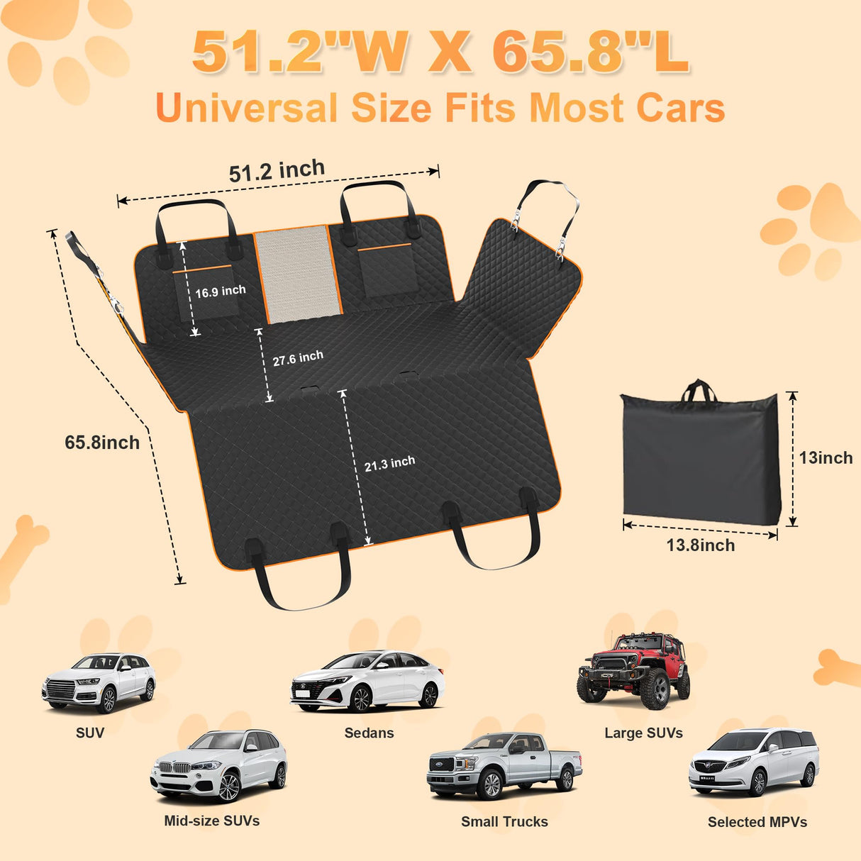 lufebut Hard Bottom Holds 420LBS, Dog Car Seat Cover for Back Seat, Back Seat Extender for Dogs, Back Seat Extender for Car Travel Bed with Mesh Window