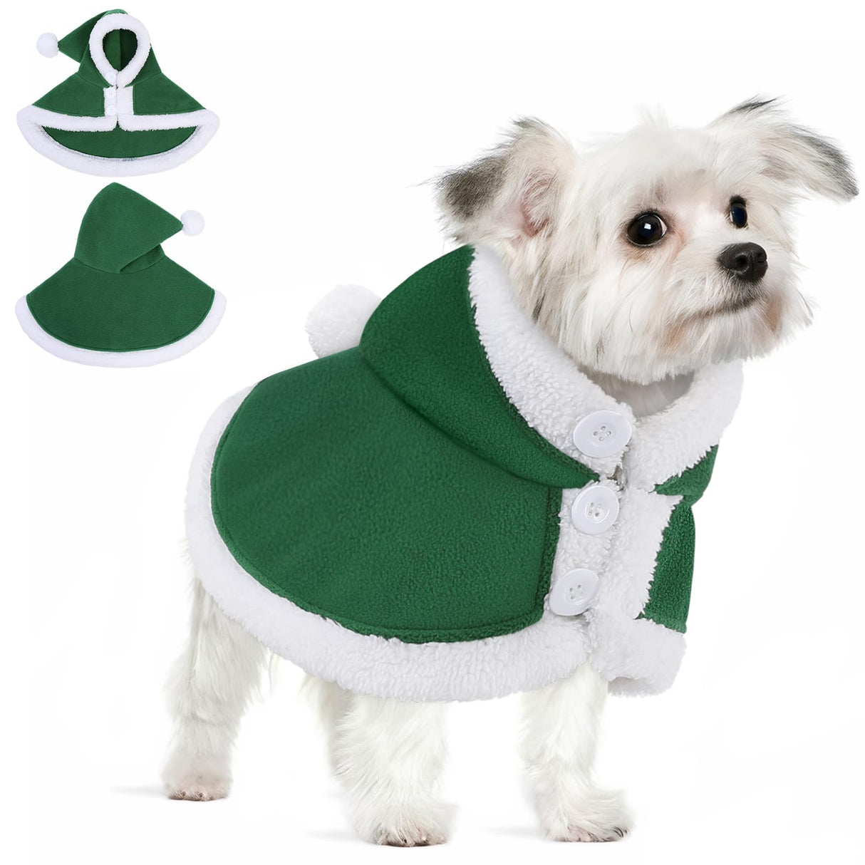 AOFITEE Dog Christmas Cloak - Christmas Dog Costume, Funny Green Pet Santa Cloak with Hat for Small Dogs, Soft Fleece Xmas Cape Holiday Party Outfit for Cats & Puppy, Medium Large Dogs