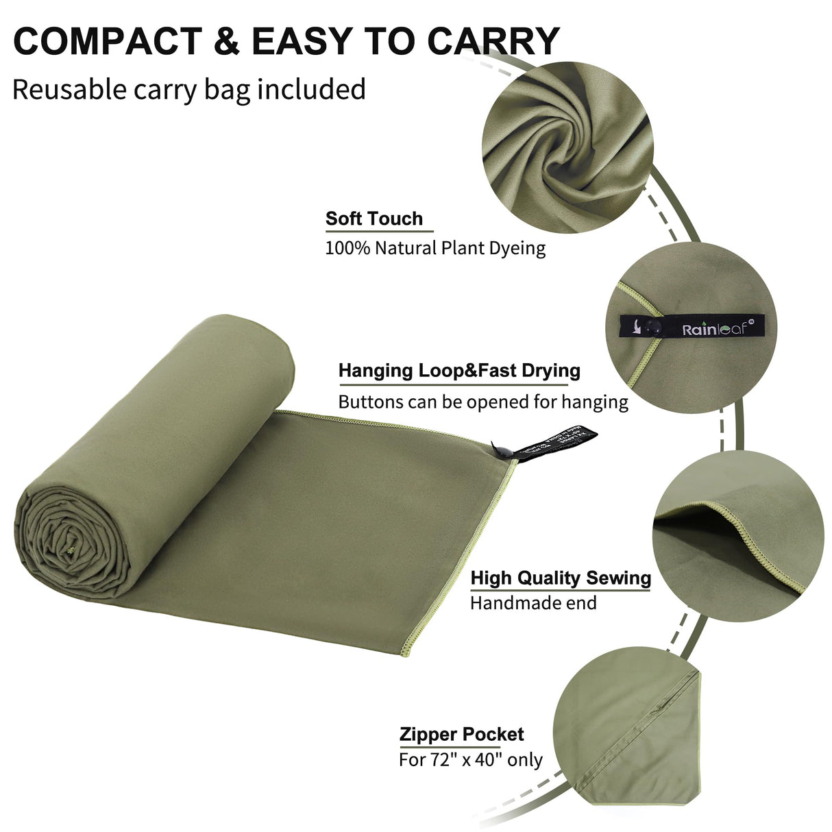 Rainleaf Microfiber Towel Perfect Travel & Gym & Camping Towel. Quick Dry - Super Absorbent - Ultra Compact - Lightweight. Suitable for Trip, Beach, Shower, Backpacking, Pool