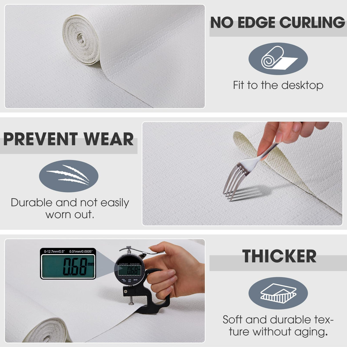 Drawer and Shelf Liner, Non-Slip Kitchen Cabinet Liners Non-Adhesive Thick Strong Grip Waterproof Washable Mats Protect Dresser Shelves Cupboard Bathroom Cabinets, White, 12 in X 10 FT