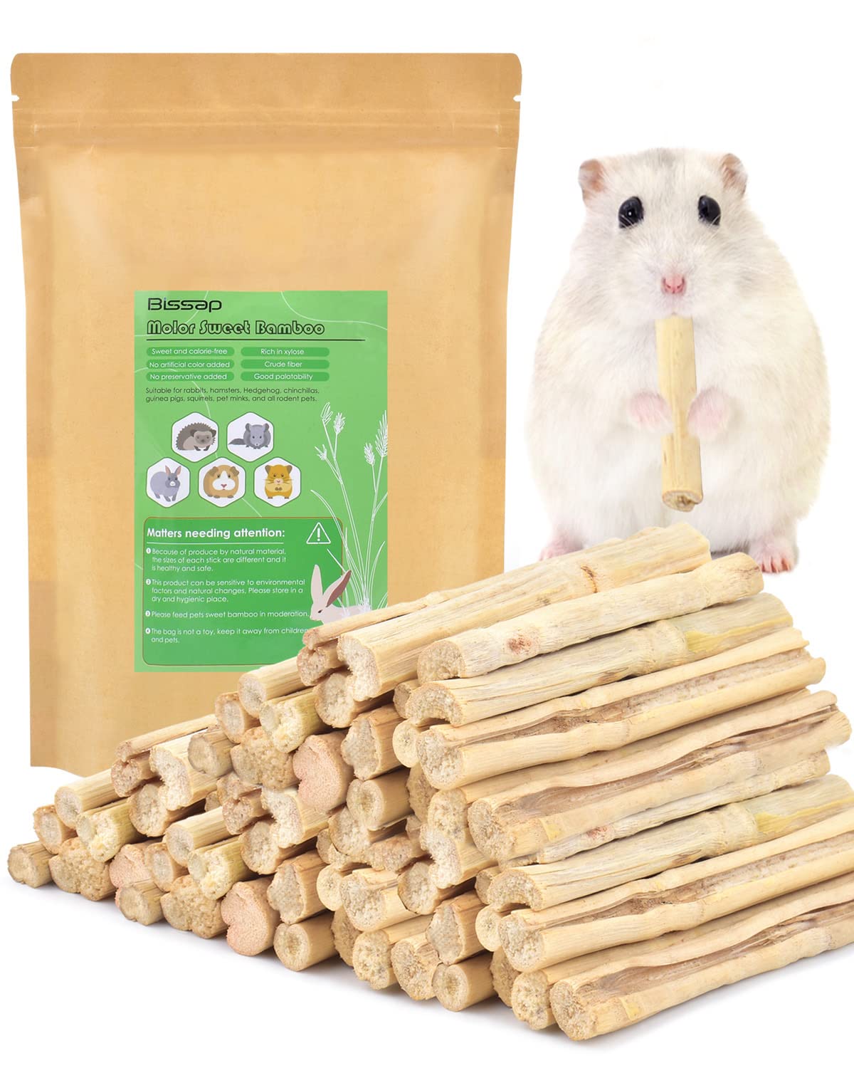 Bissap 910g/2Ib Sweet Bamboo Chew Sticks for Rabbits, Bunny Molar Treats Snack for Small Animals Hamsters Chinchillas Guinea Pigs Squirrels Natural Teeth Grinding Toys