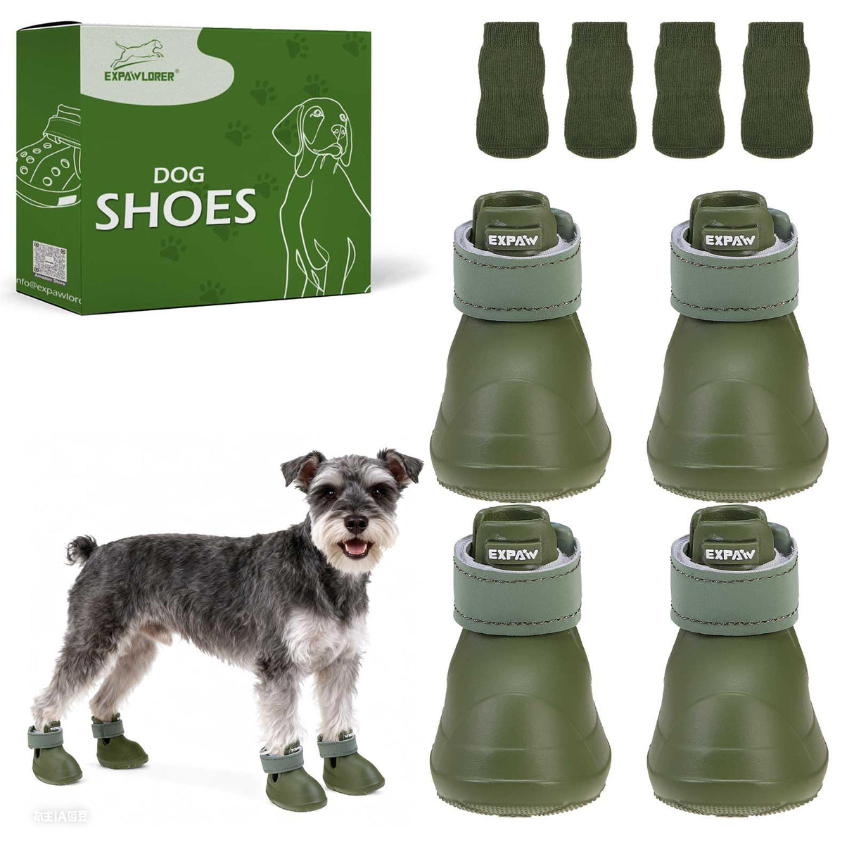 EXPAWLORER Dog Shoes for Small Medium Large Dogs, Waterproof Non-Slip Dog Snow Booties for Winter with Socks, Easy On & Off Pet Boots & Paw Protectors, Easy-Clean for Beach Outdoor Rain (Green S)