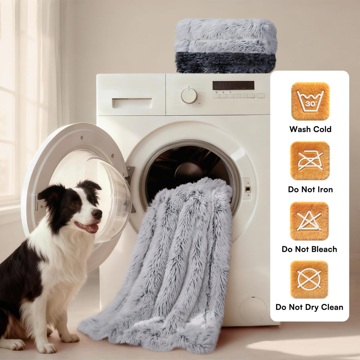 Luciphia Large Waterproof Dog Blanket for Pet Washable Liquid Proof Bed Intimacy Protection Shaggy Plush Calming Long Faux Fur Couch Cover Calming Cat Throw Blankets, Mist Grey, 60" x 80"