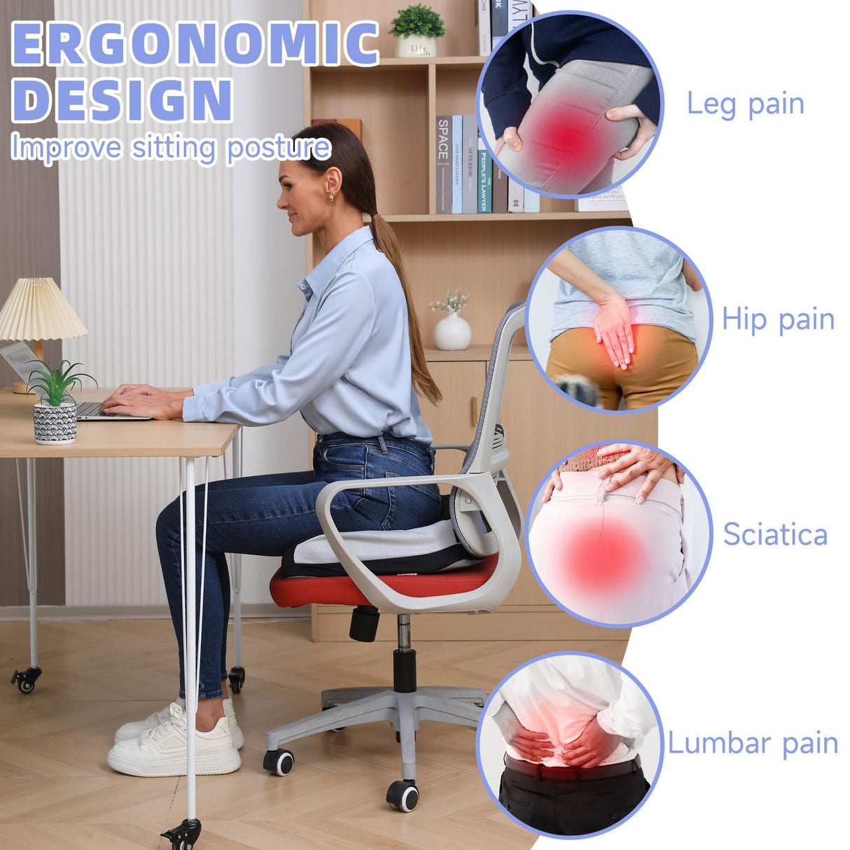 Seat Cushions for Office Chairs Wheelchair Cushion for Long Sitting Back Pain,Coccyx Cushion for Tailbone Pain Relief Cushion Office Chair Butt Pillow,Memory Foam Seat Car Computer Desk Chair Cushion